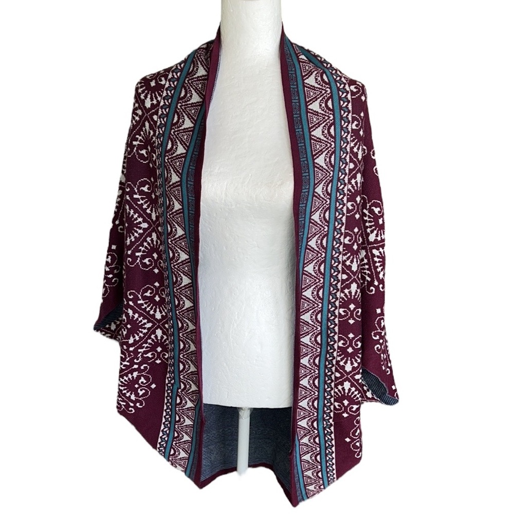 Moonlight Francesca’s Maroon Purple Aqua Blue Knit Cocoon Cardigan Shawl - S +